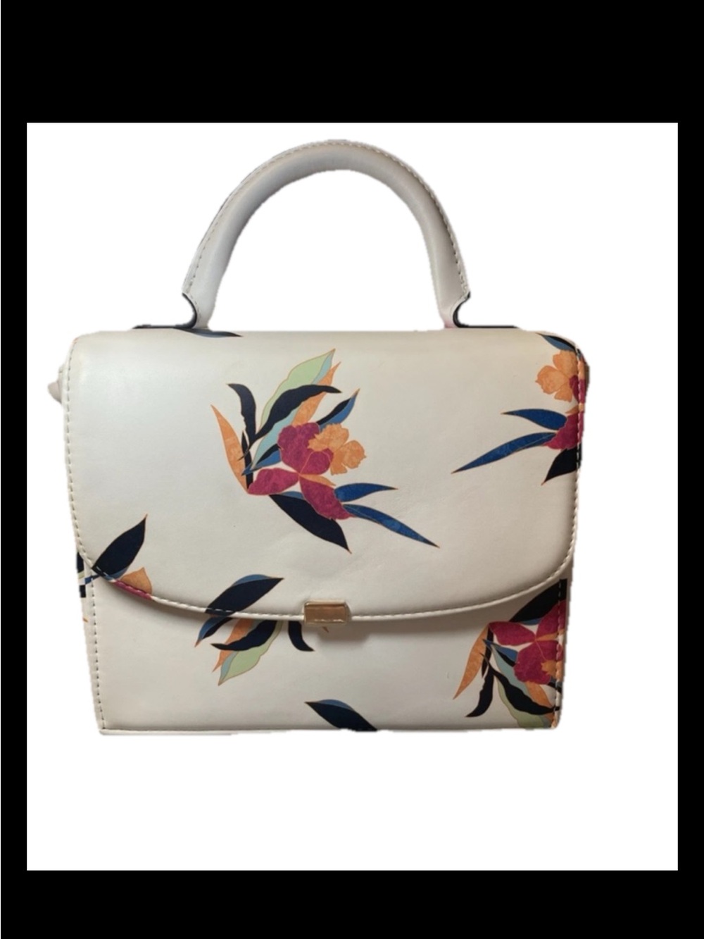 White Tropical PrintTop-Handle with adjustable straps Crossbody Bag